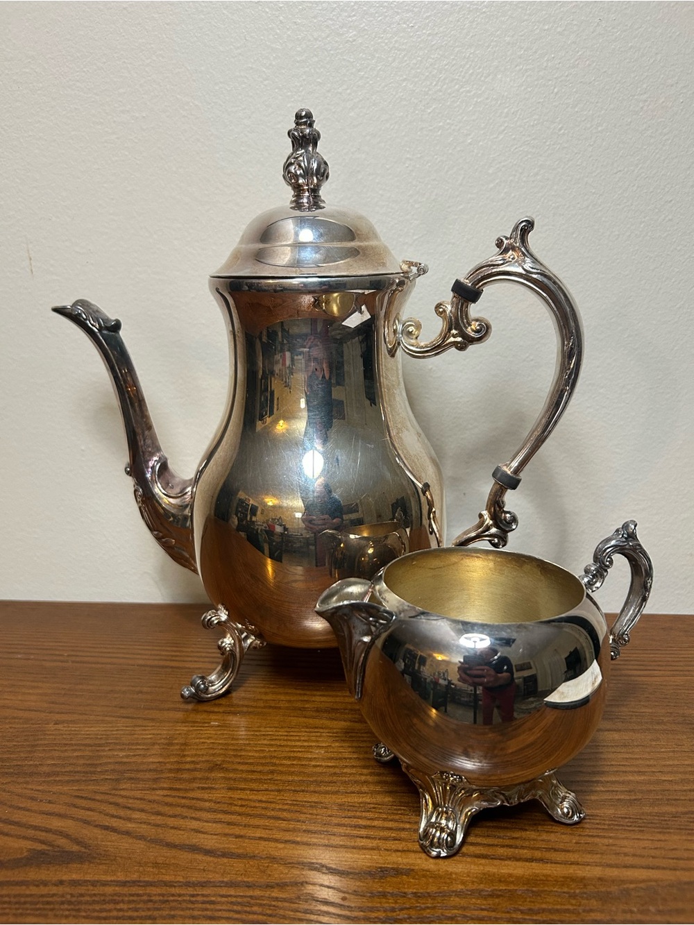 F.B. Rogers Vintage Silver Ornate Tea Pot and Creamer Set
